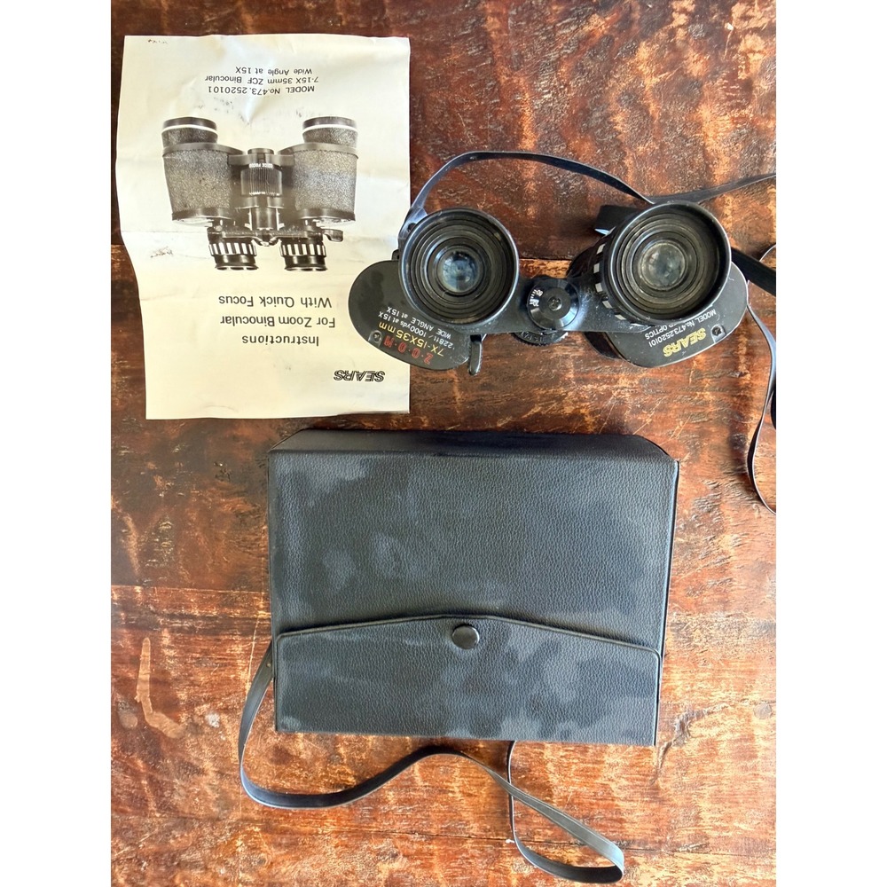 Sears Zoom Binoculars 7X-15X 35mm Black Good 473.2520101 Japan Vintage Gorpcore